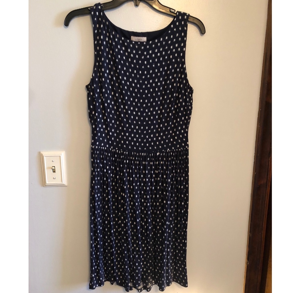 Loft navy and white dress with open back detail